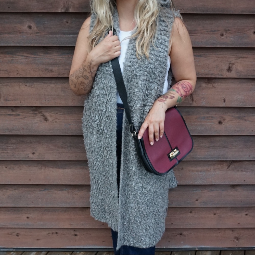 CLICHE Couture Knit Sweater Vest - Grey Knee Length and Hooded